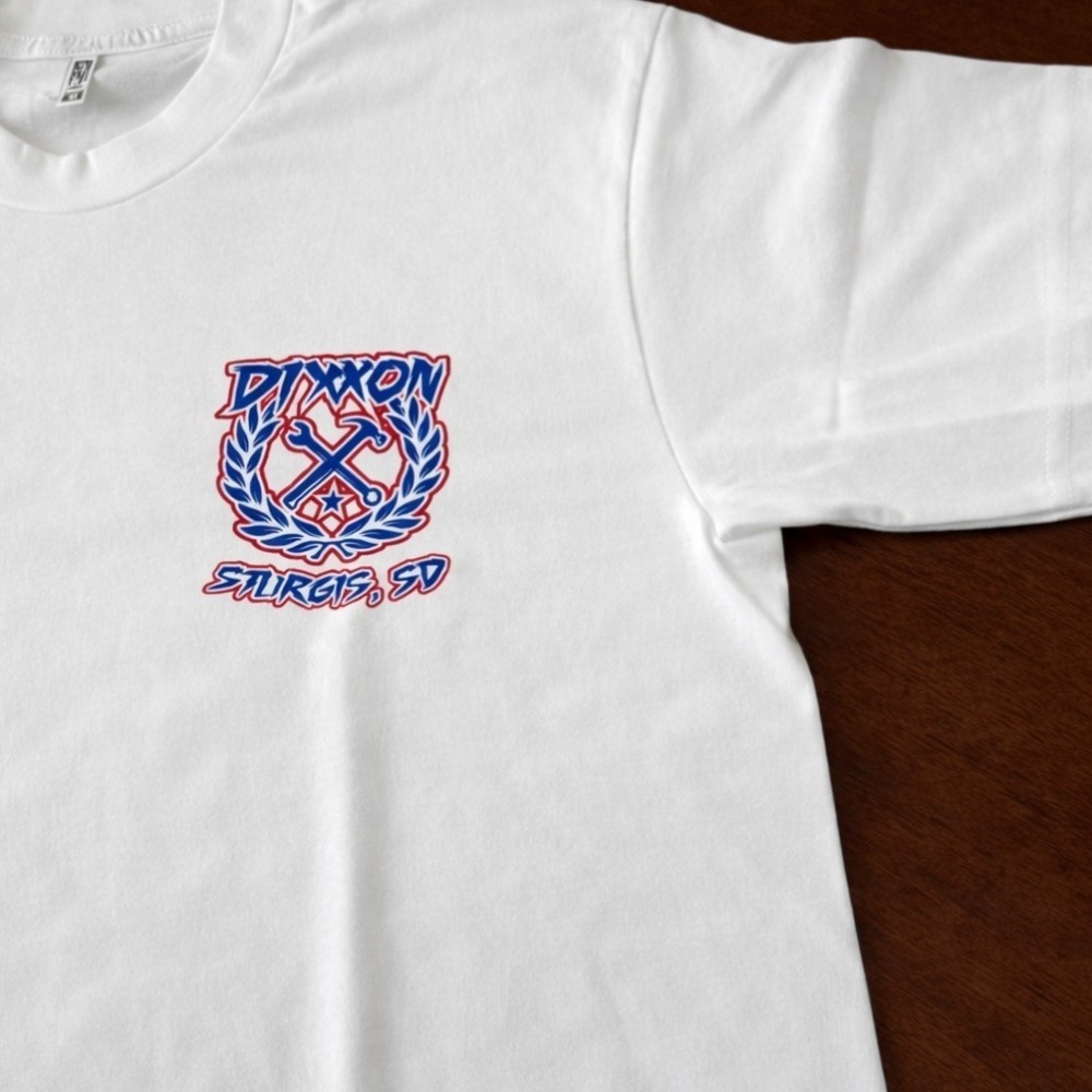 Dixxon Sturgis SD T-Shirt Size M White Sketchy‎ Crest Biker Hammer Wrench USA